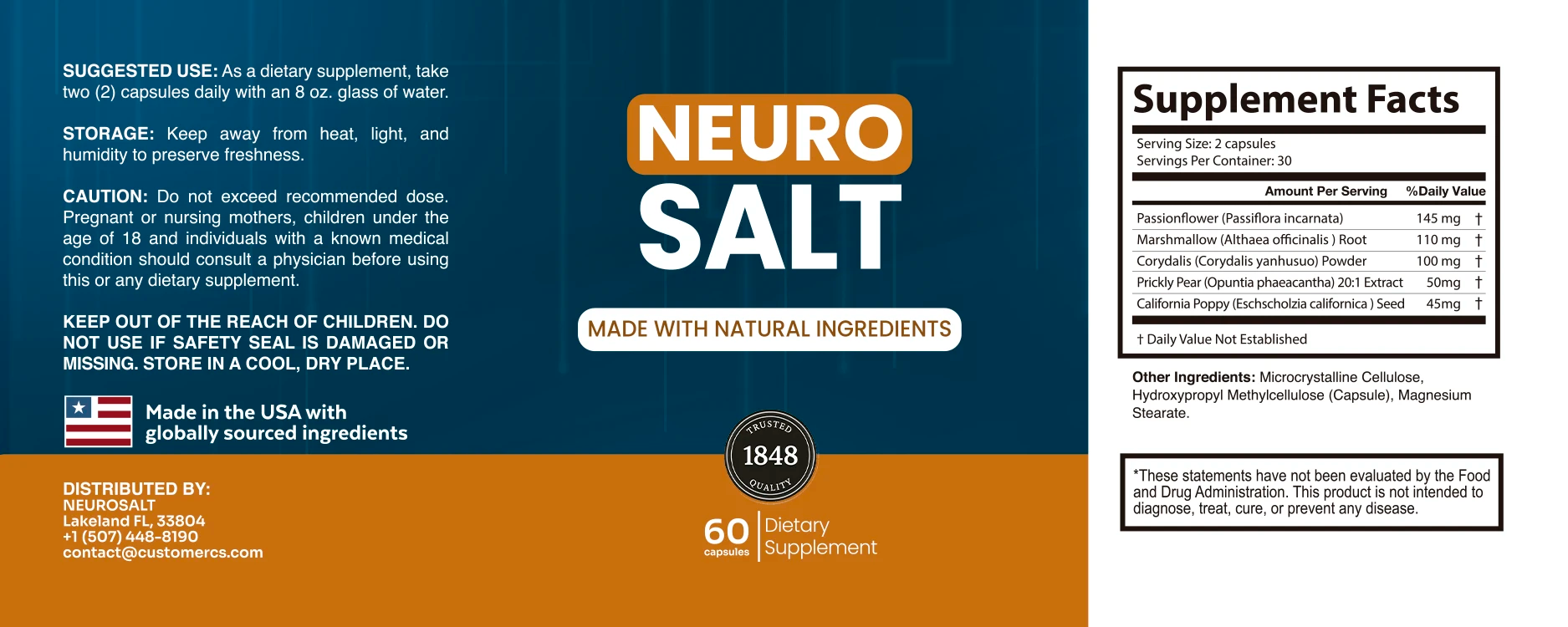Neuro Salt supplement facts label